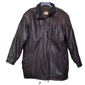 VTG Eddie Bauer Goose Down Filled Full length Leather Coat Jacket Brown Size M